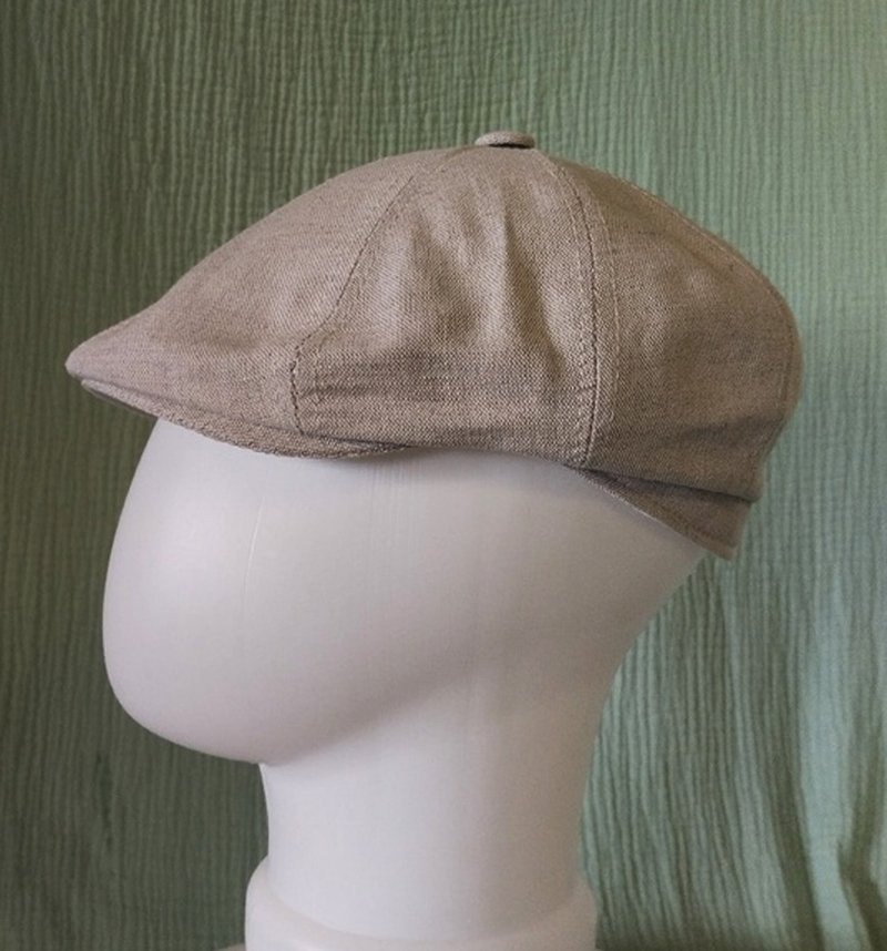 Handmade Custom Cloth Peaky Dad Hat Cap / Flat Summer Safari Peaked Cap - 帽子 - 亞麻 卡其色