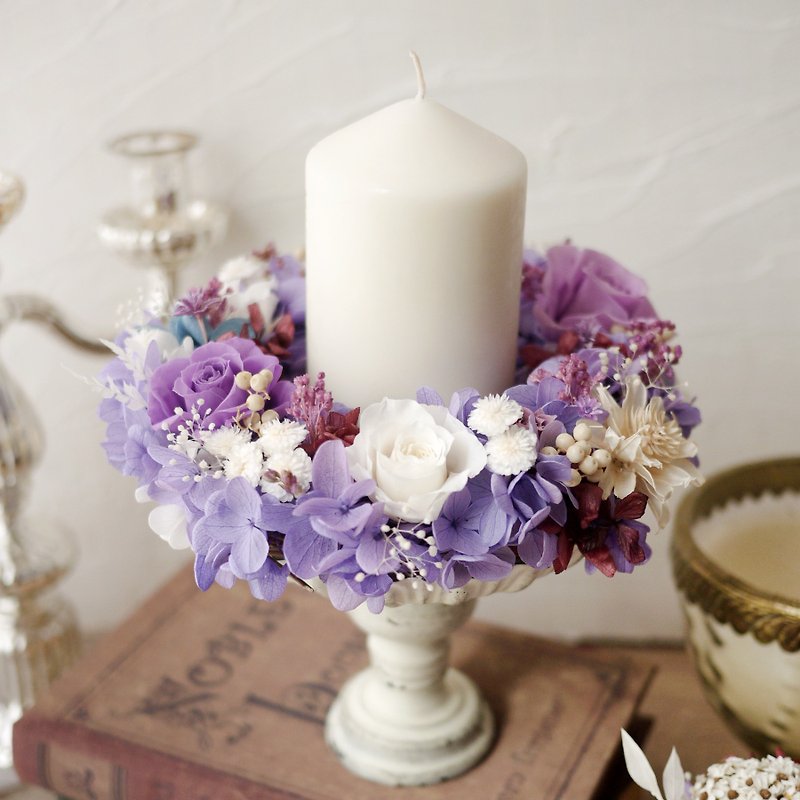 植物．花 香氛蠟燭/燭台 紫色 - 凡爾賽花圈燭台(燭台+花圈+婚宴擺飾)