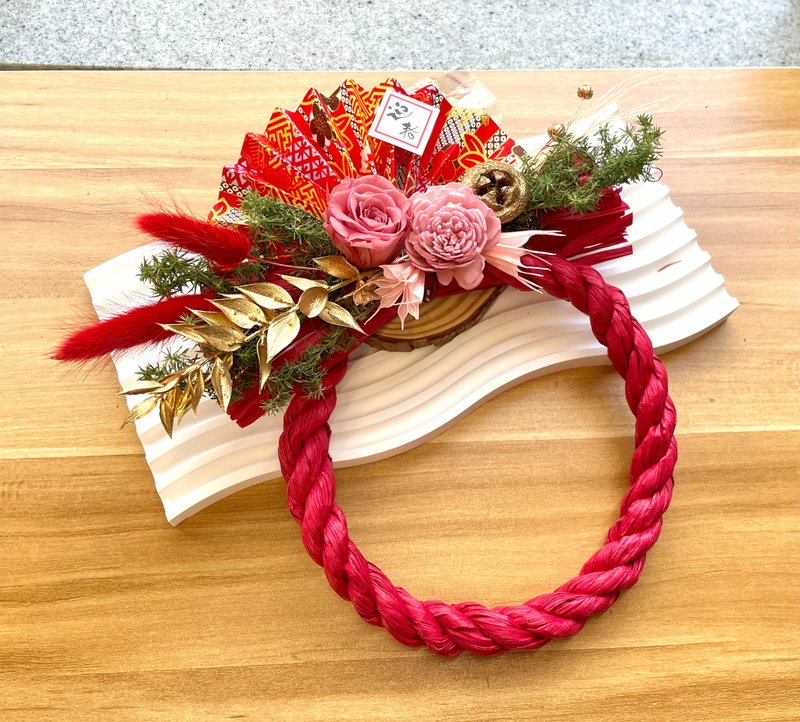 Japanese-style Note Rope Red Gold Main Color 15cm New Year Note Rope New Year Wreath Ornament Flowers for the New Year - จัดดอกไม้/ต้นไม้ - พืช/ดอกไม้ สีแดง