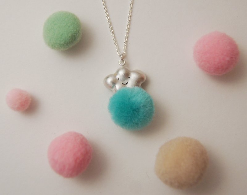 Cute Fluffy Cloud Necklace-Mist Surface - สร้อยคอ - เงิน สีน้ำเงิน