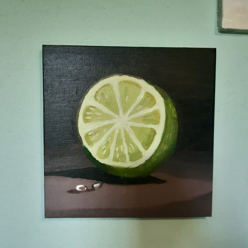 Still Life Lime by Andriy Stadnyk Canvas Oil Painting Original 11.8*11.8 inches - โปสเตอร์ - วัสดุอื่นๆ หลากหลายสี