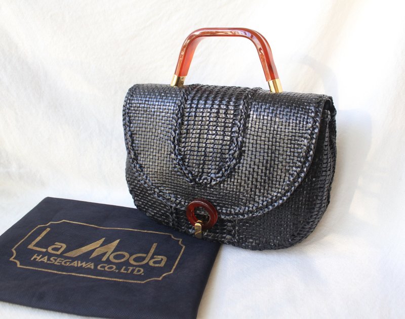 FOAK vintage La Moda black goatskin woven antique bag - กระเป๋าถือ - หนังแท้ 