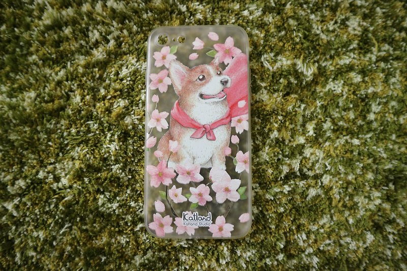 Own Design-Sakura Corgi Phone Case F1D07 - เคส/ซองมือถือ - พลาสติก สีนำ้ตาล