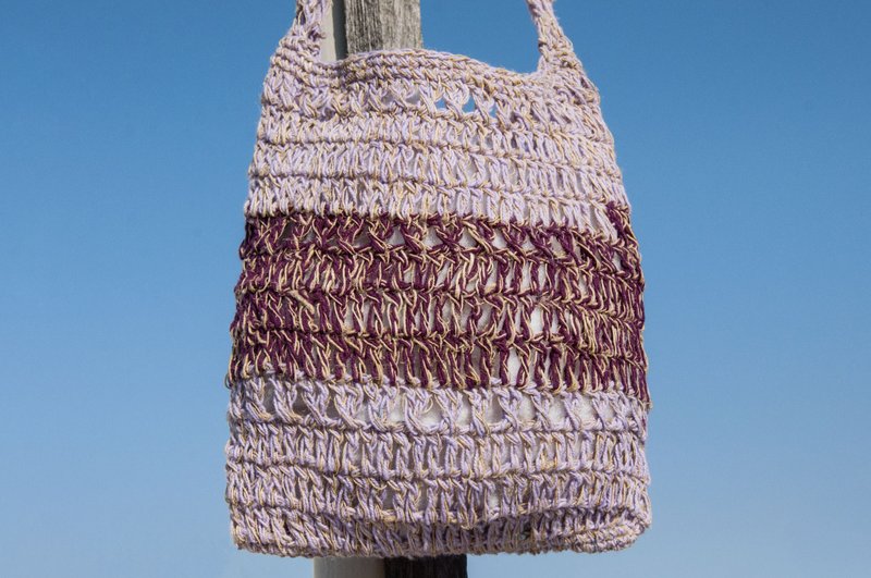Natural cotton Linen crocheted lightweight bag / oblique backpack / shoulder bag / shoulder bag / shopping bag / bags - taro cake - Messenger Bags & Sling Bags - Cotton & Hemp Multicolor