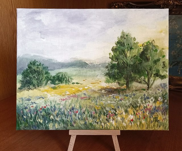 オリジナル絵画 キャンバス 田園風景 花 草原 森 - ショップ Art