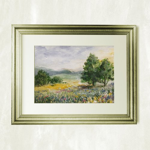 オリジナル絵画 キャンバス 田園風景 花 草原 森 - ショップ Art