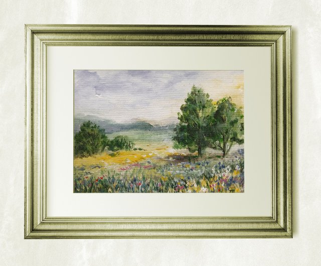 オリジナル絵画 キャンバス 田園風景 花 草原 森 - ショップ Art