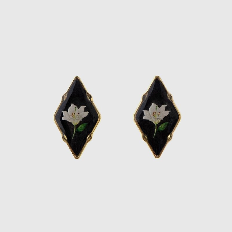 Earrings | Lunar Lilies Moon Night Lily - ต่างหู - เรซิน สีดำ