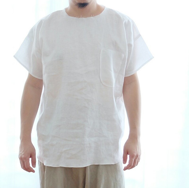 彼のための原白 - Tシャツ メンズ - コットン・麻 ホワイト