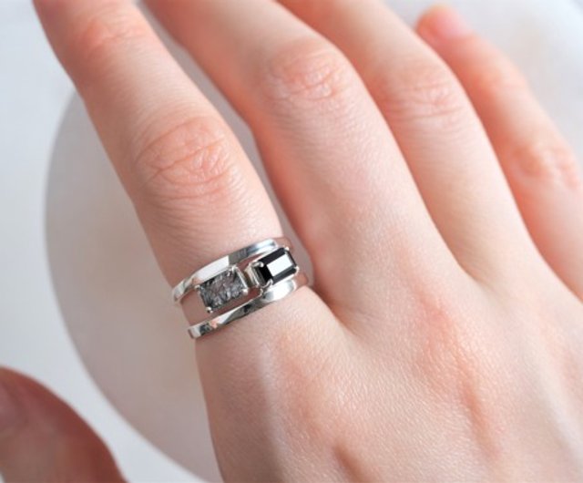 Rectangle ring ブラックスピネル 天然石シルバーリング silver925