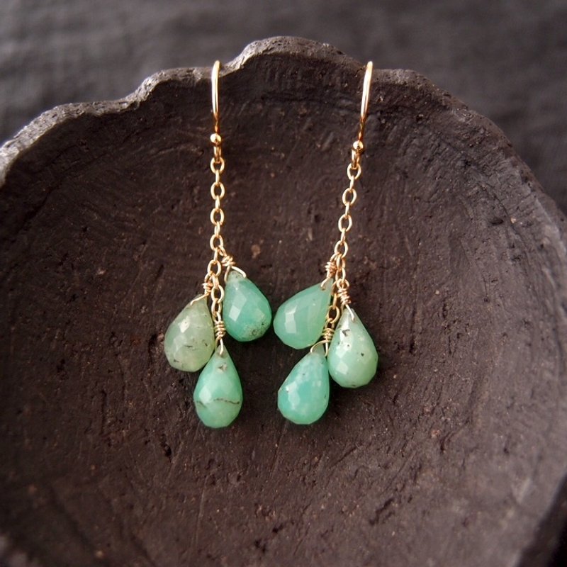 【K14gf】Chrysoprase Drop Earrings クリソプレーズ ドロップピアス - 耳環/耳夾/耳骨夾 - 寶石 綠色
