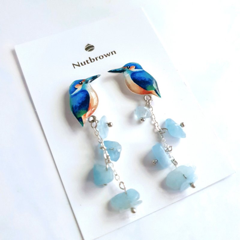 Bird Series-Kingfisher Natural Stone Earrings/ Clip-On - Earrings & Clip-ons - Resin Blue