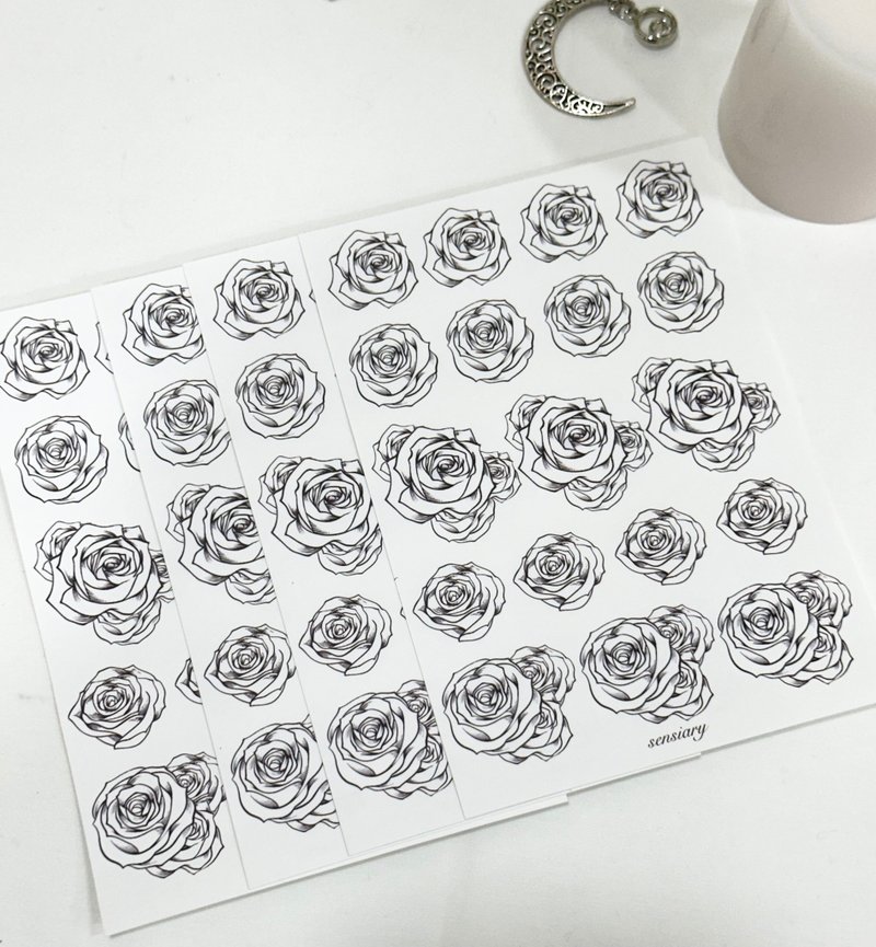 sensiary Black Rose Drawing Sticker 4pcs - 卡片/明信片 - 紙 