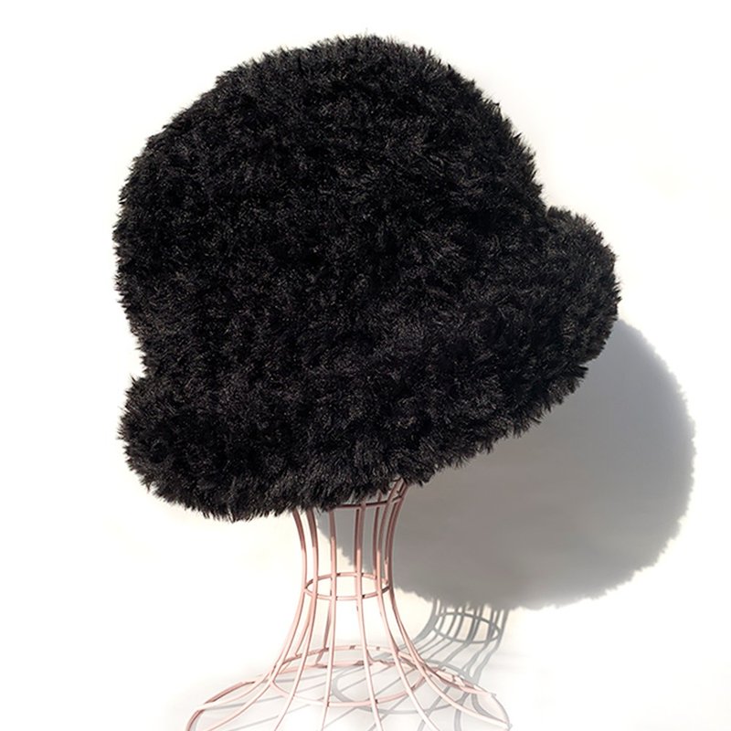 [Knit hat] Eco fur volume knit hat BLACK - หมวก - เส้นใยสังเคราะห์ สีดำ