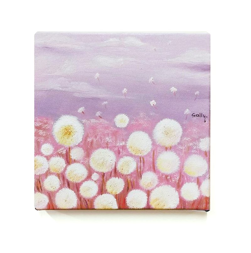 Pink dandelion oil painting - โปสเตอร์ - ผ้าฝ้าย/ผ้าลินิน 