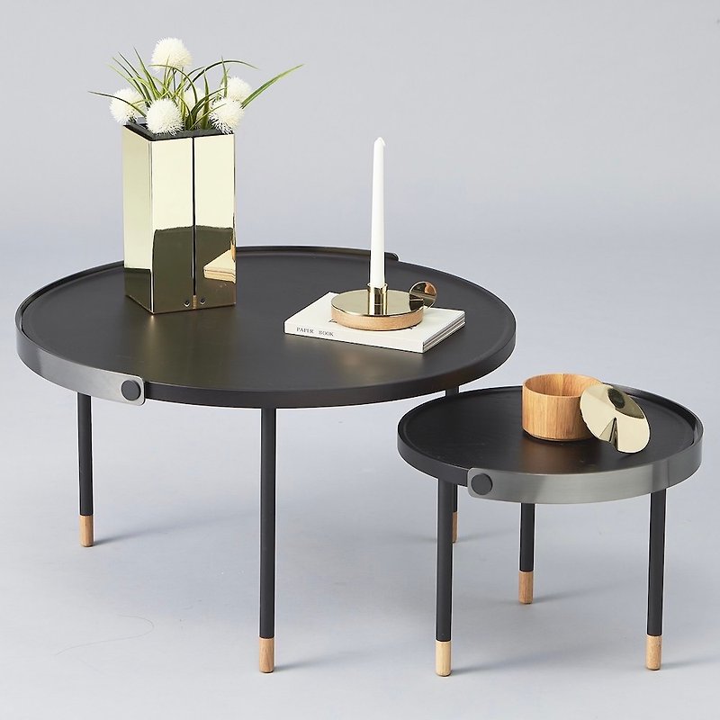 【限定コンビネーション価格】カミノカルメルブラッククラシックブロンズコーヒーテーブル無垢材サイドテーブルコーヒーテーブル - その他の家具 - 木製 多色