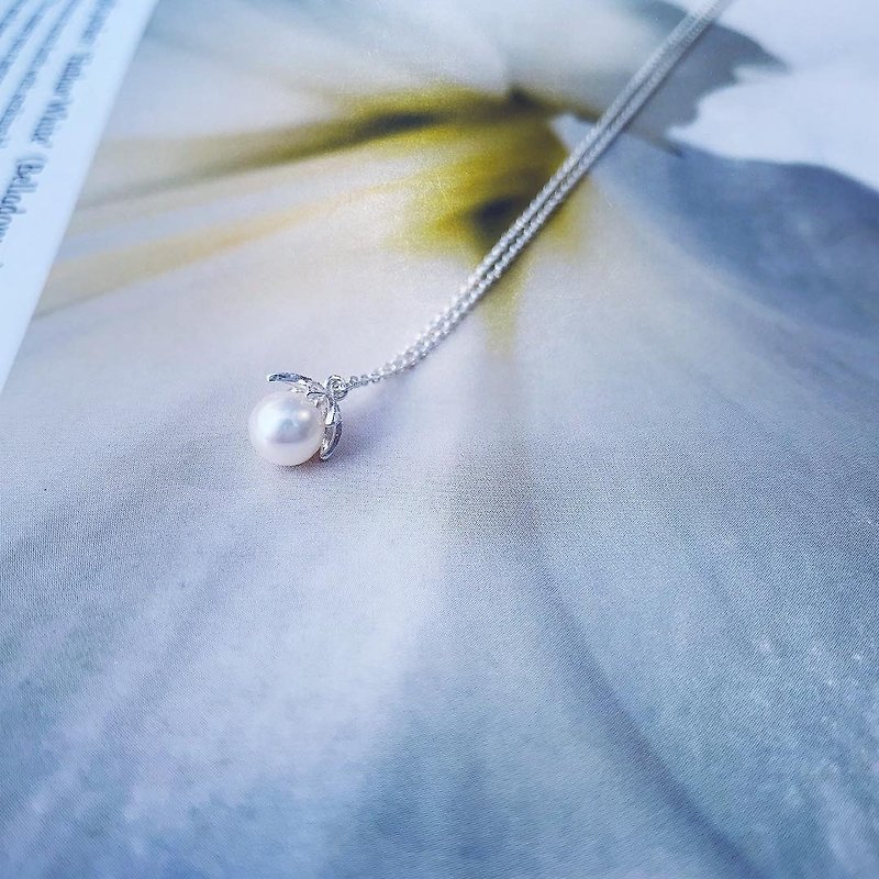 925 sterling silver [mini pearl pendant necklace] - Necklaces - Sterling Silver Blue