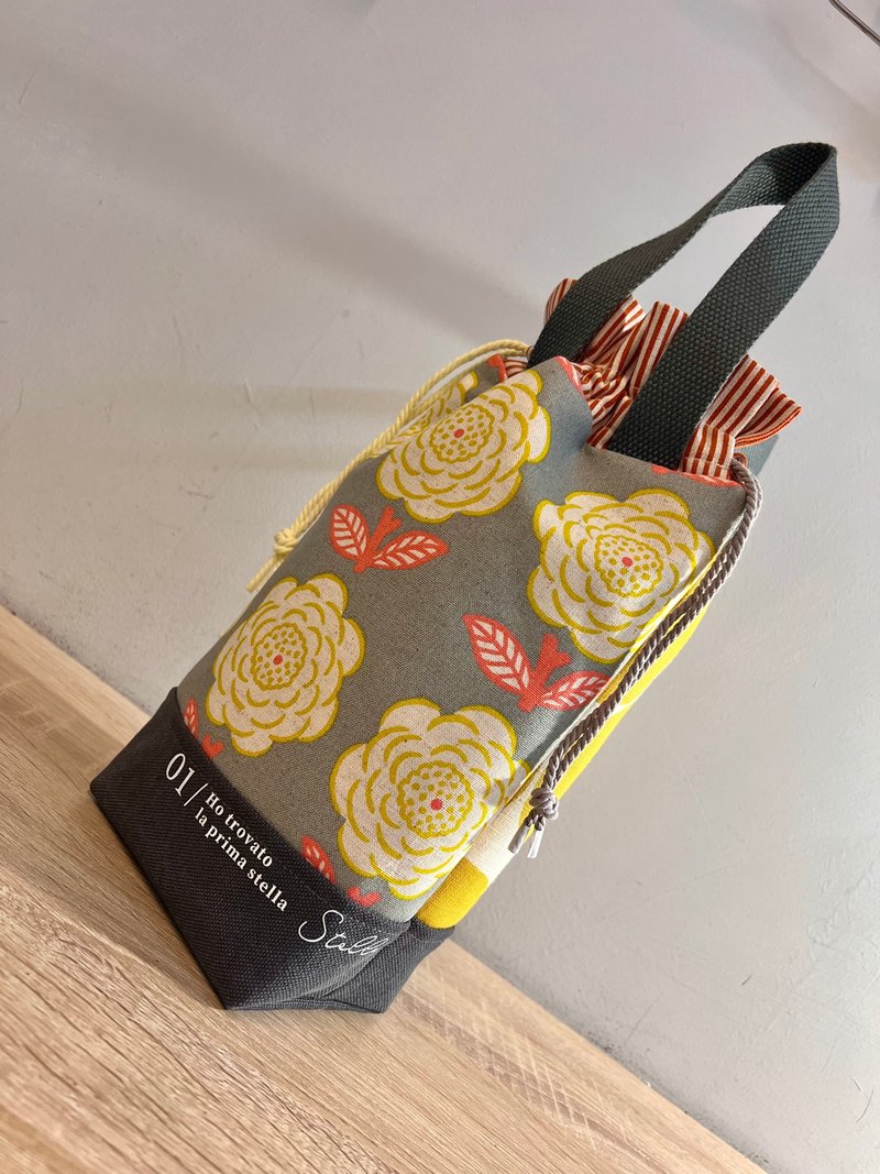 【現貨】晨曦星語/雙拼款飲料杯提袋/環保提袋 - 飲料提袋/杯套 - 棉．麻 