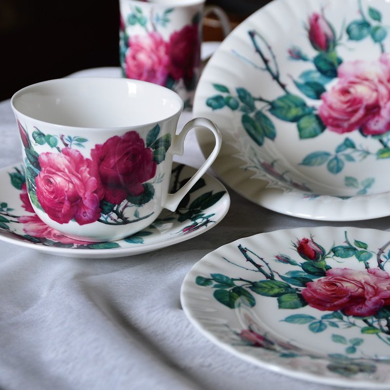 British RK English Rose British Rose Series 4-piece gift box set (2 cups, 1 plate, 1 bowl) - Teapots & Teacups - Porcelain 