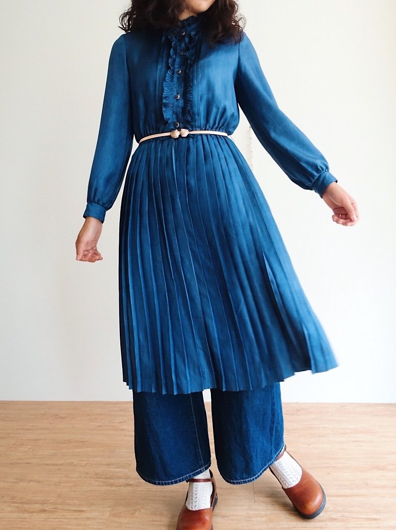 Vintage / Long Sleeve Dress no.52 - One Piece Dresses - Polyester Blue