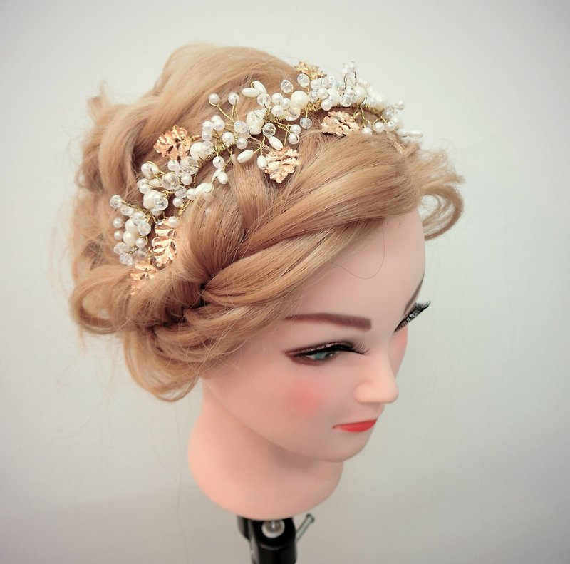 。森の妖精6843  - ヨーロピアンスタイルの手作りブライダル頭飾りの結婚式のビュッフェで飾ら幸せな花嫁の頭飾りに置きます - ヘアアクセサリー - 金属 ゴールド