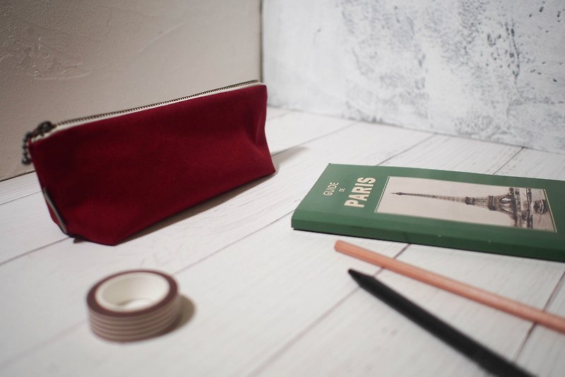 Daily series pencil case/pencil case/limited handmade bag/small apple/in stock - กล่องดินสอ/ถุงดินสอ - ผ้าฝ้าย/ผ้าลินิน สีแดง