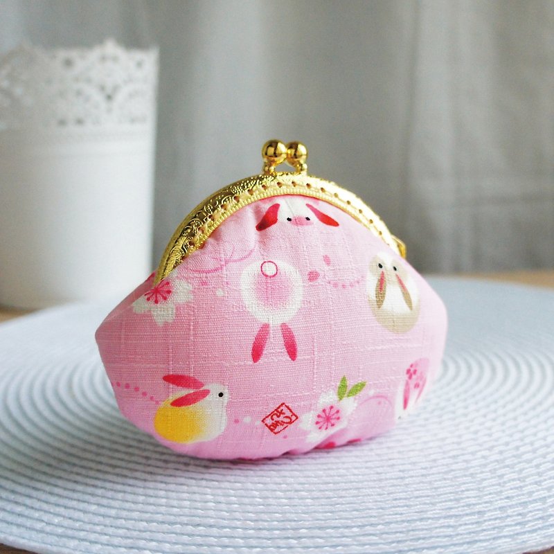 Lovely [Japanese cloth order] Moon Bunny gold coin purse, pink - กระเป๋าใส่เหรียญ - ผ้าฝ้าย/ผ้าลินิน สึชมพู