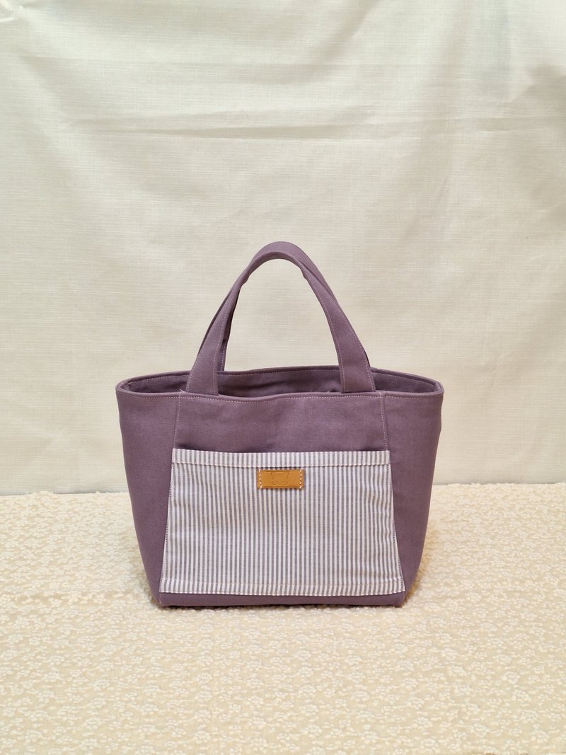 [MY HANDMADE] Morandi purple striped bag l Japanese cotton, canvas l handmade car - Handbags & Totes - Cotton & Hemp 