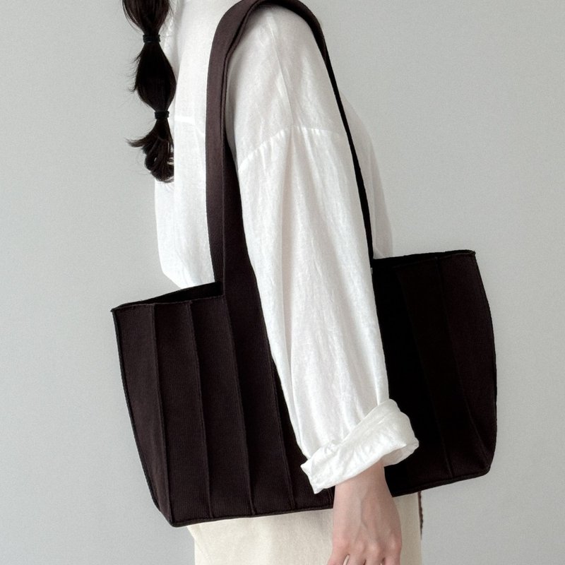 Weave_Large shoulder_brown - 手提包/手提袋 - 棉．麻 