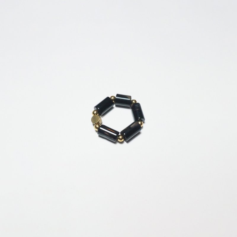 鎖鏈 - 黑玉髓戒指 - Chain ring (chalcedony) - 戒指 - 寶石 黑色