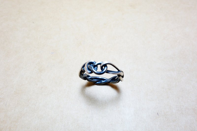 Sterling silver ~ strands black and white tied with a ring forming one - Couples' Rings - Silver Silver