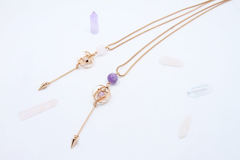 Limited Edition "Pink, Amethyst & Rose Gold" dimension wand necklace - Necklaces - Other Metals 