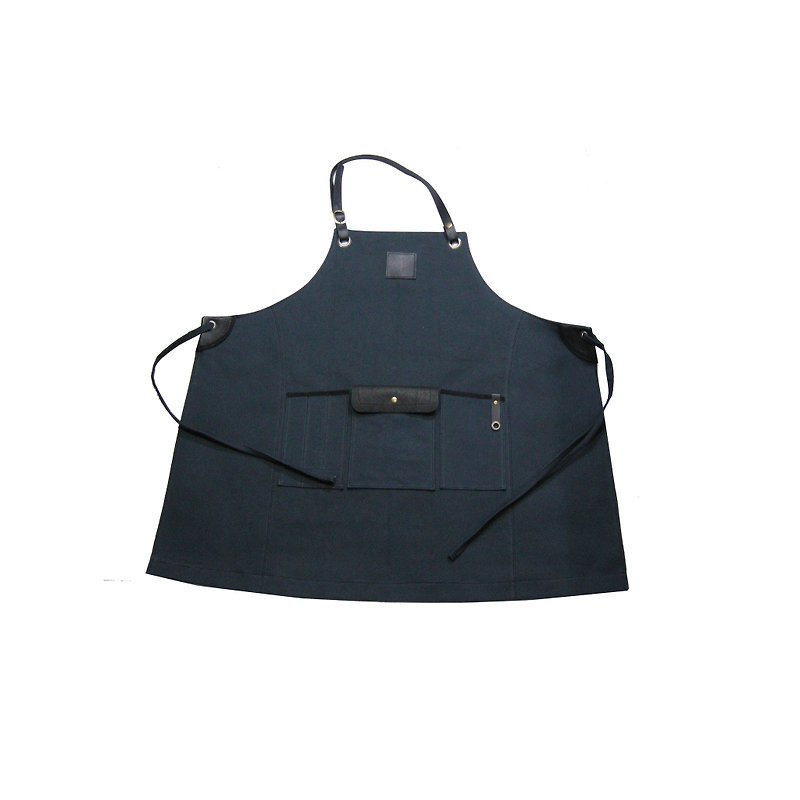Canvas as Wax as zuo zuo hand on the leather belt aprons neckband blue ink leather belt aprons - ผ้ากันเปื้อน - หนังแท้ สีดำ