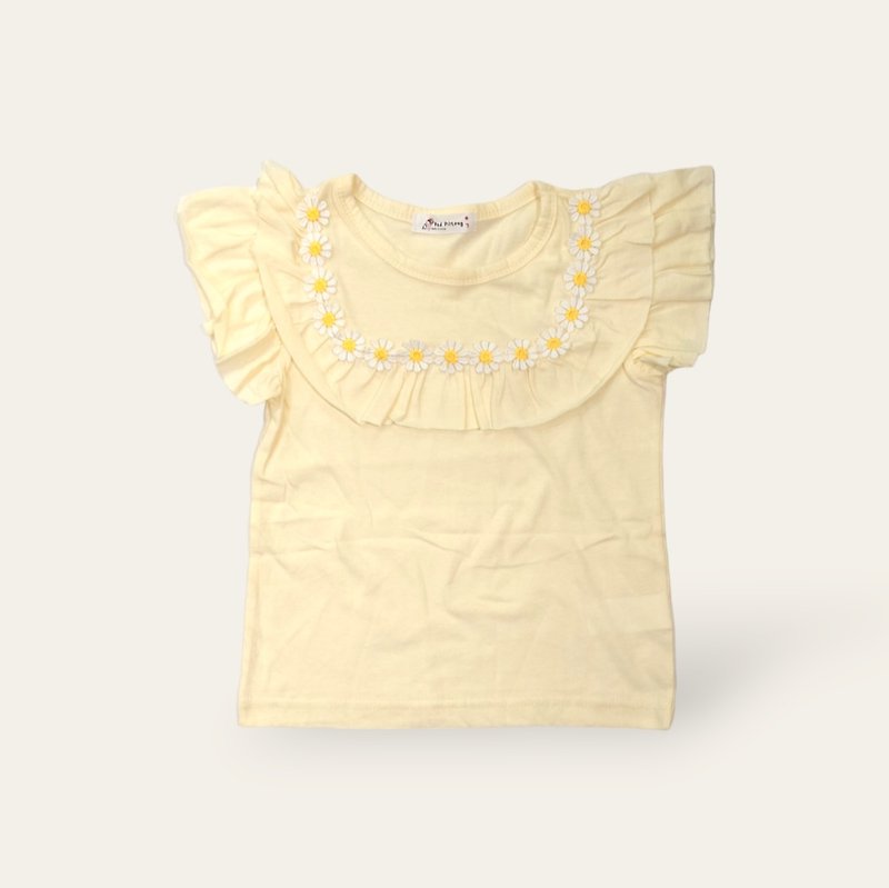 【24hr出貨】韓國 簡約風 小雛菊女童短袖上衣 透氣舒適 - 男/女童裝 - 棉．麻 黃色