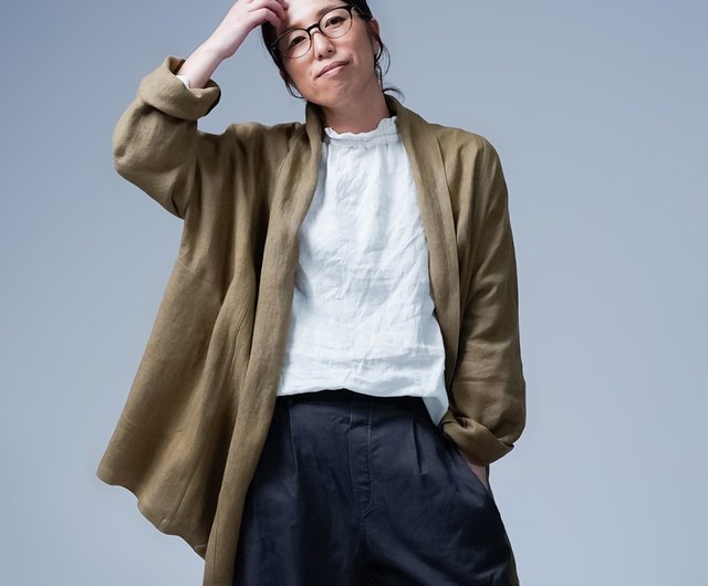 wafu ヘリンボーン織りリネン ノーカラージャケット（ふりふの