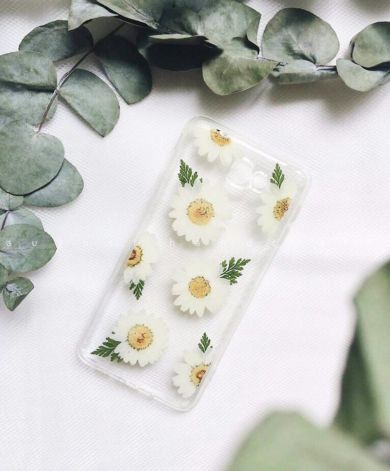 淡淡的白晶菊•ハンドプレスフラワーフォンケース - スマホケース - 寄せ植え・花 ホワイト