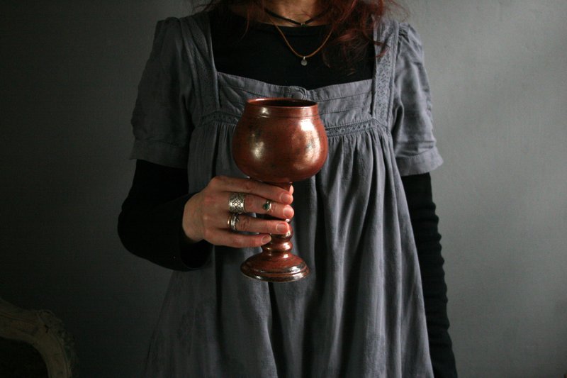 Ceramic goblet Handmade pottery wine glass Viking goblet - 酒杯/酒器 - 陶 紅色