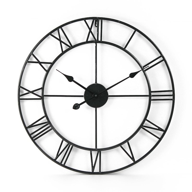 鐵製工業風時鐘 直徑60cm 手工焊接 靜音機芯 羅馬數字鐵藝鐘 - 時鐘/鬧鐘 - 其他金屬 黑色