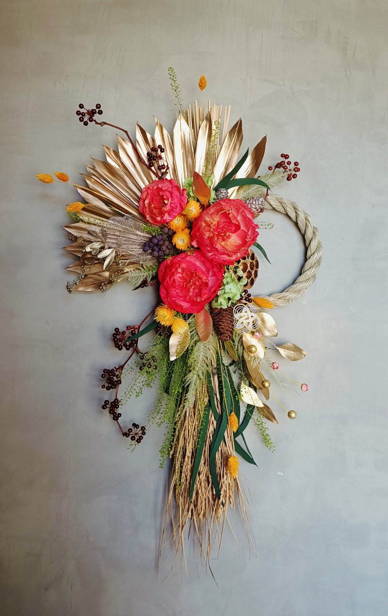 The Spring Festival welcomes the new year and prays for the new year. A large-scale note with rope hanging ornaments, Sola peony flowers, is opened to celebrate the completion of the new house and the move. - Dried Flowers & Bouquets - Plants & Flowers Red