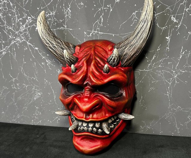 赤いホラー鬼面 鬼の仮面 日本の装飾用仮面 妖怪般若面 - ショップ
