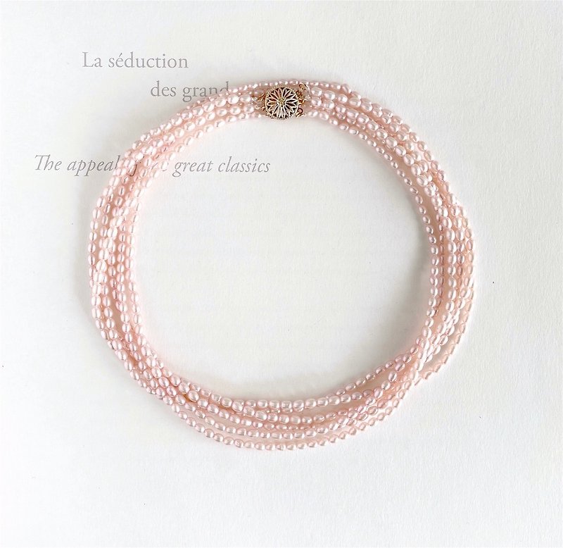 Small freshwater pearl 3-strand long necklace K14gf pale pink - สร้อยคอ - ไข่มุก สึชมพู