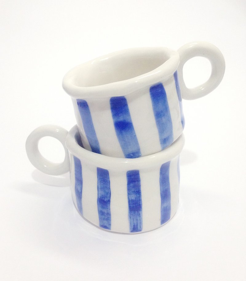 藍色寧靜 | 圈圈馬克杯 (大) - 咖啡杯/馬克杯 - 瓷 白色