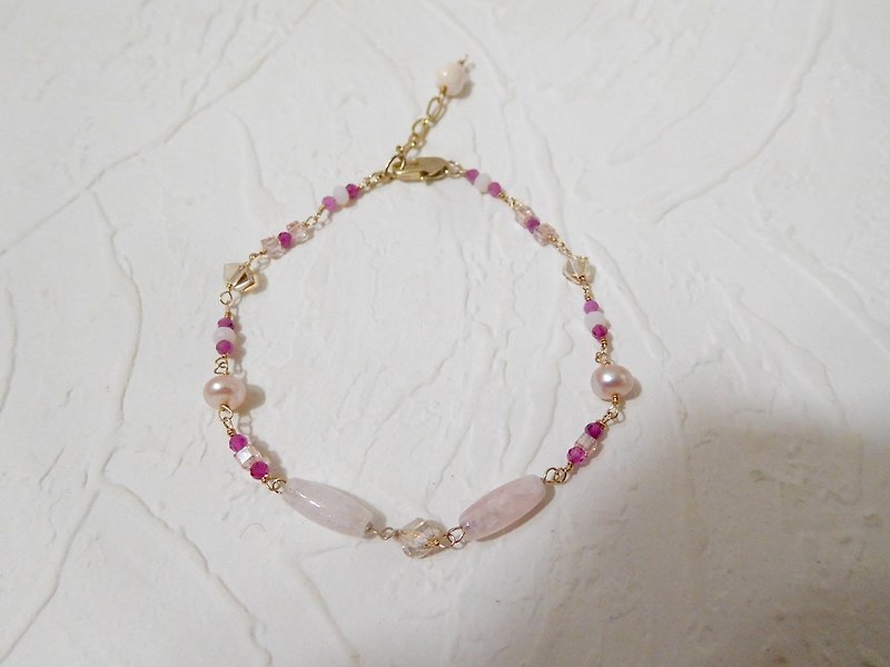 Special alloy morganite pink pearl bracelet length can be customized - สร้อยข้อมือ - โลหะ สึชมพู