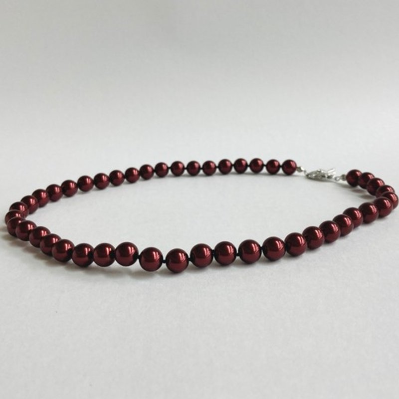 ガラスパールオールノットネックレス/8mm約43cm/ボルドー/R/made in japan - 項鍊 - 玻璃 紅色