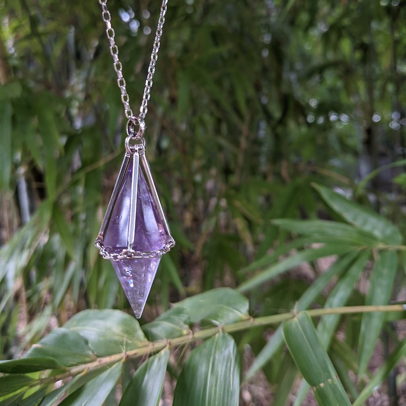 【Sacred Bonding】Amethyst Pendulum Necklace / silver necklace - Necklaces - Semi-Precious Stones Purple