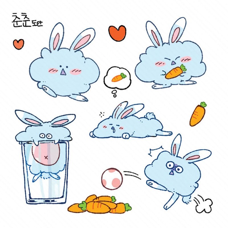 Cloud rabbit cute animal PET sticker (ddatchi) - 貼紙 - 紙 藍色