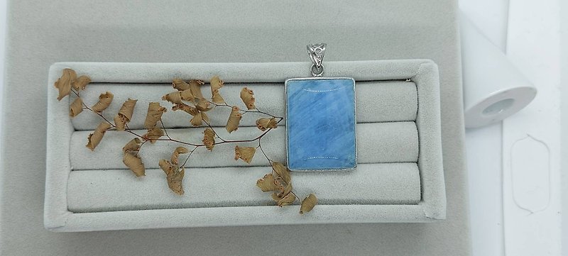 天然無優化海水藍寶石墜飾- S925純銀 - 項鍊 - 寶石 藍色