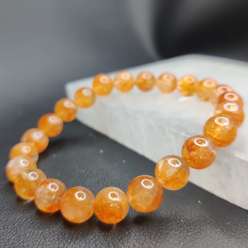 罕有異色 橙膠花 Hematoid Quartz 9-10mm 手串 手鍊 天然水晶 - 手鍊/手環 - 水晶 橘色