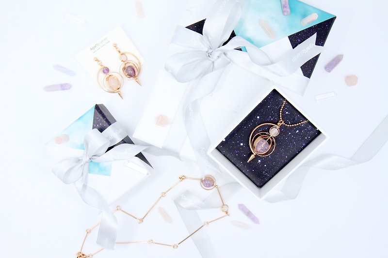Winter Limited / color line tip planetarium necklace / Rose & Amethyst powder / Christmas gift - สร้อยคอ - โลหะ 