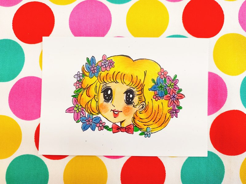 Showa toy series hand-painted postcard-flower girl - การ์ด/โปสการ์ด - กระดาษ 